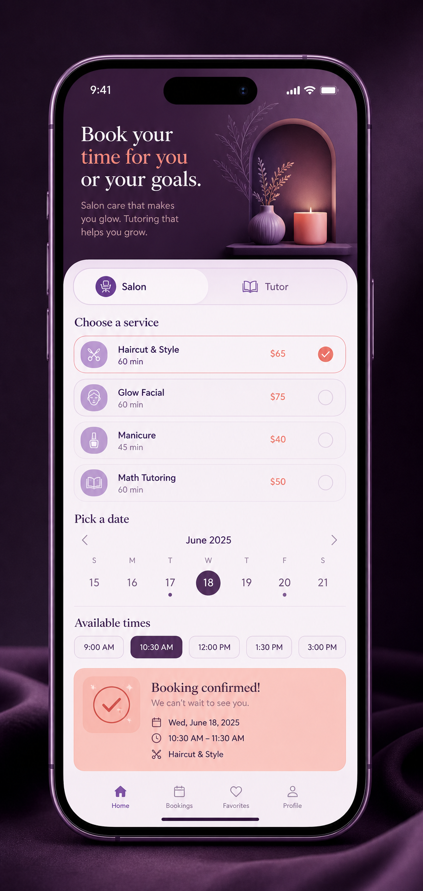 Salon, tutor or coach booking app mobile app demo