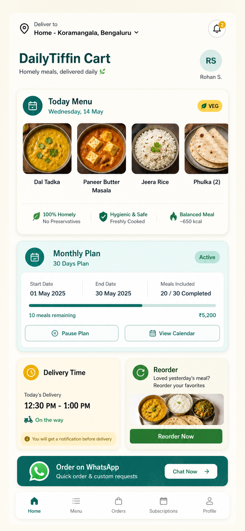 DailyTiffin Cart app screen