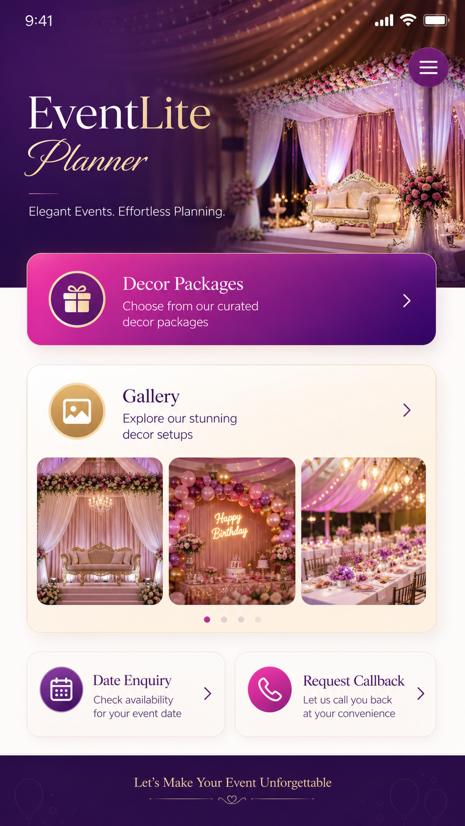 EventLite Planner app screen