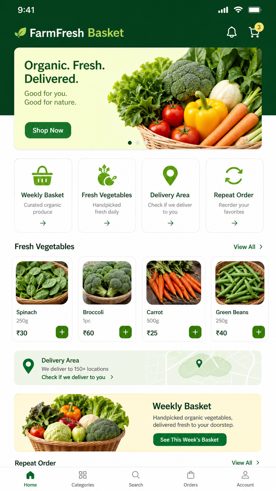 FarmFresh Basket app screen