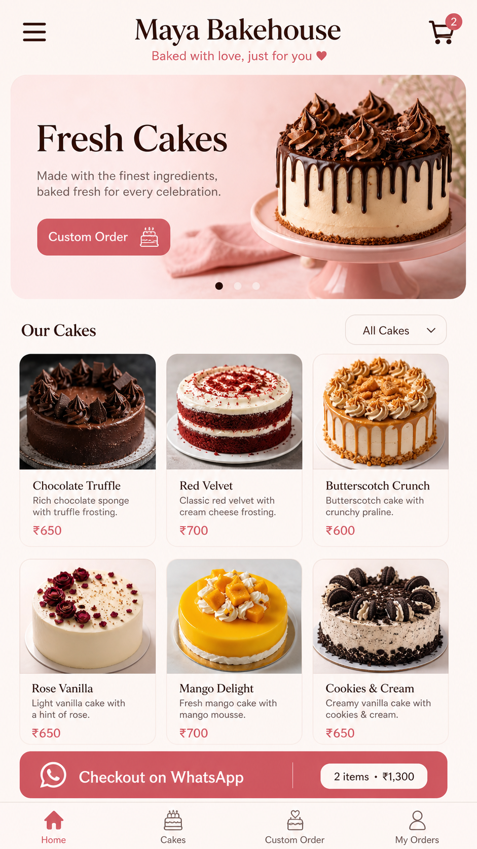Maya Bakehouse app screen