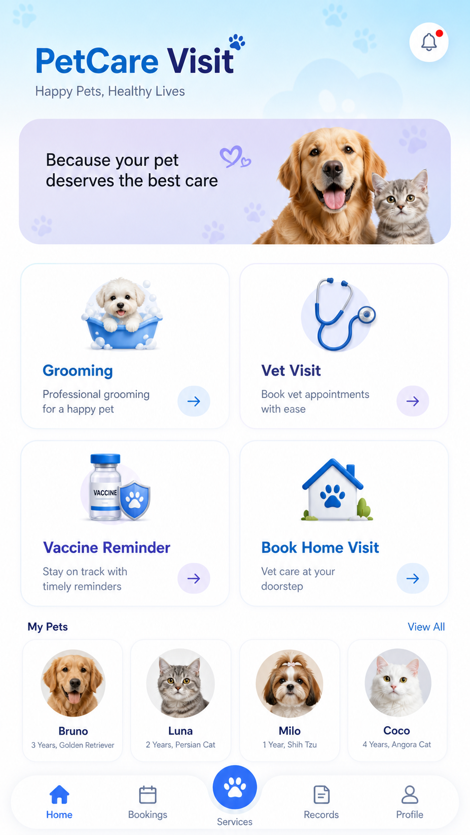 PetCare Visit app screen