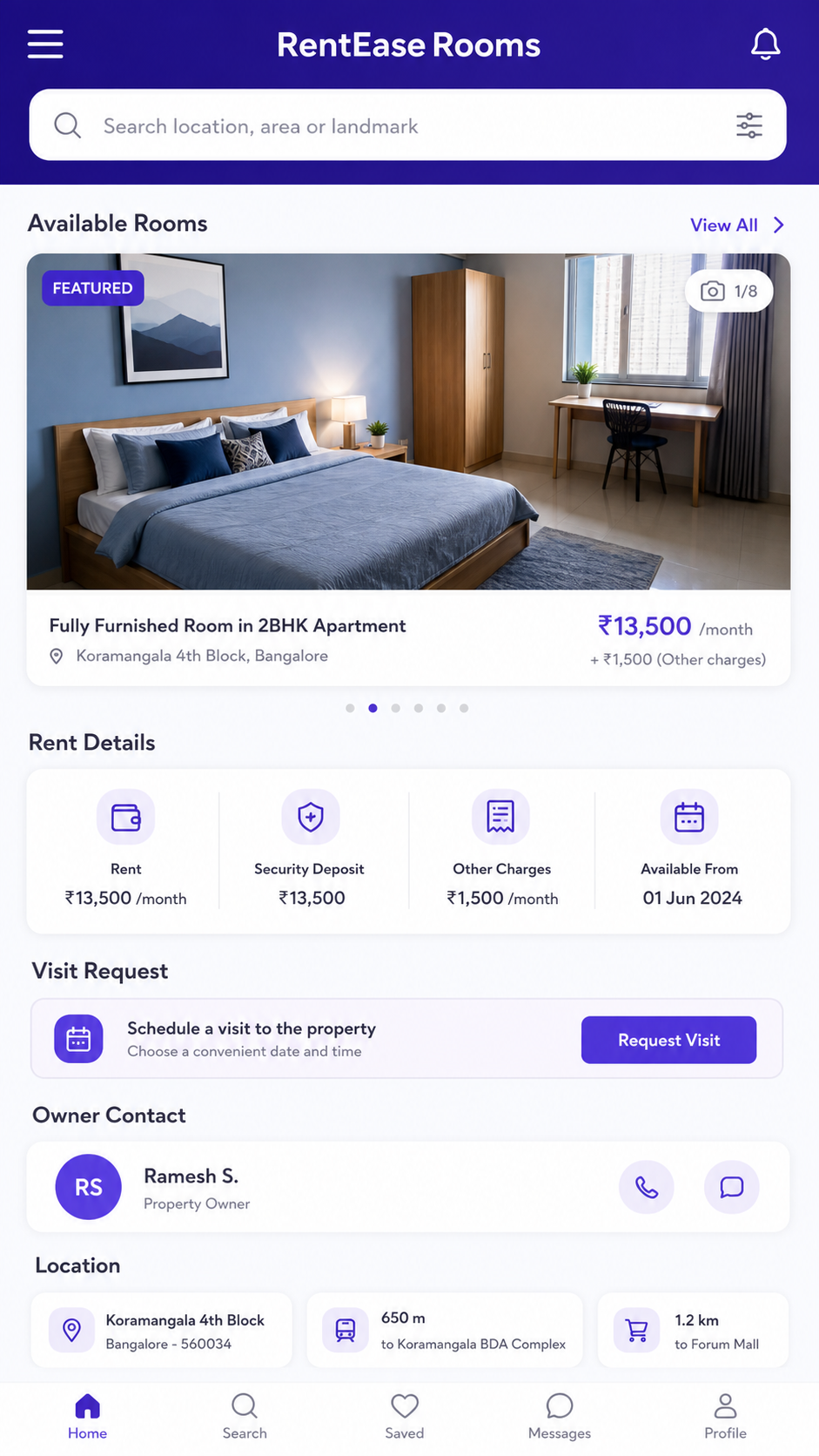 RentEase Rooms app screen