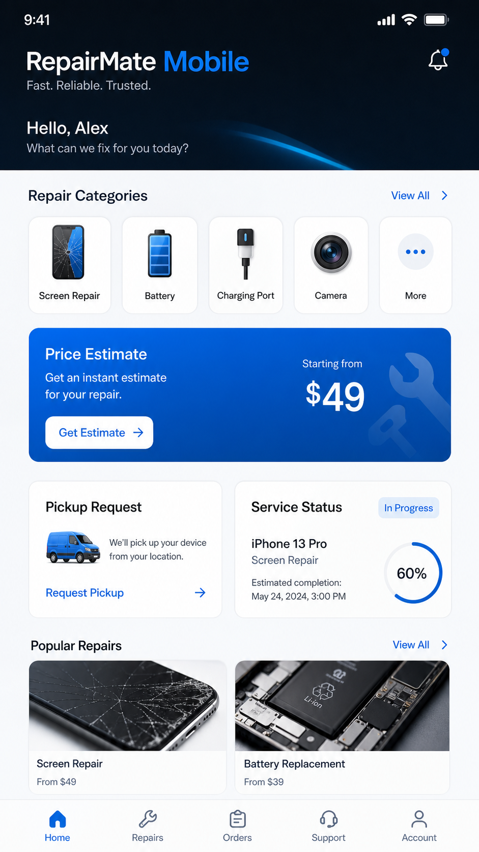 RepairMate Mobile app screen