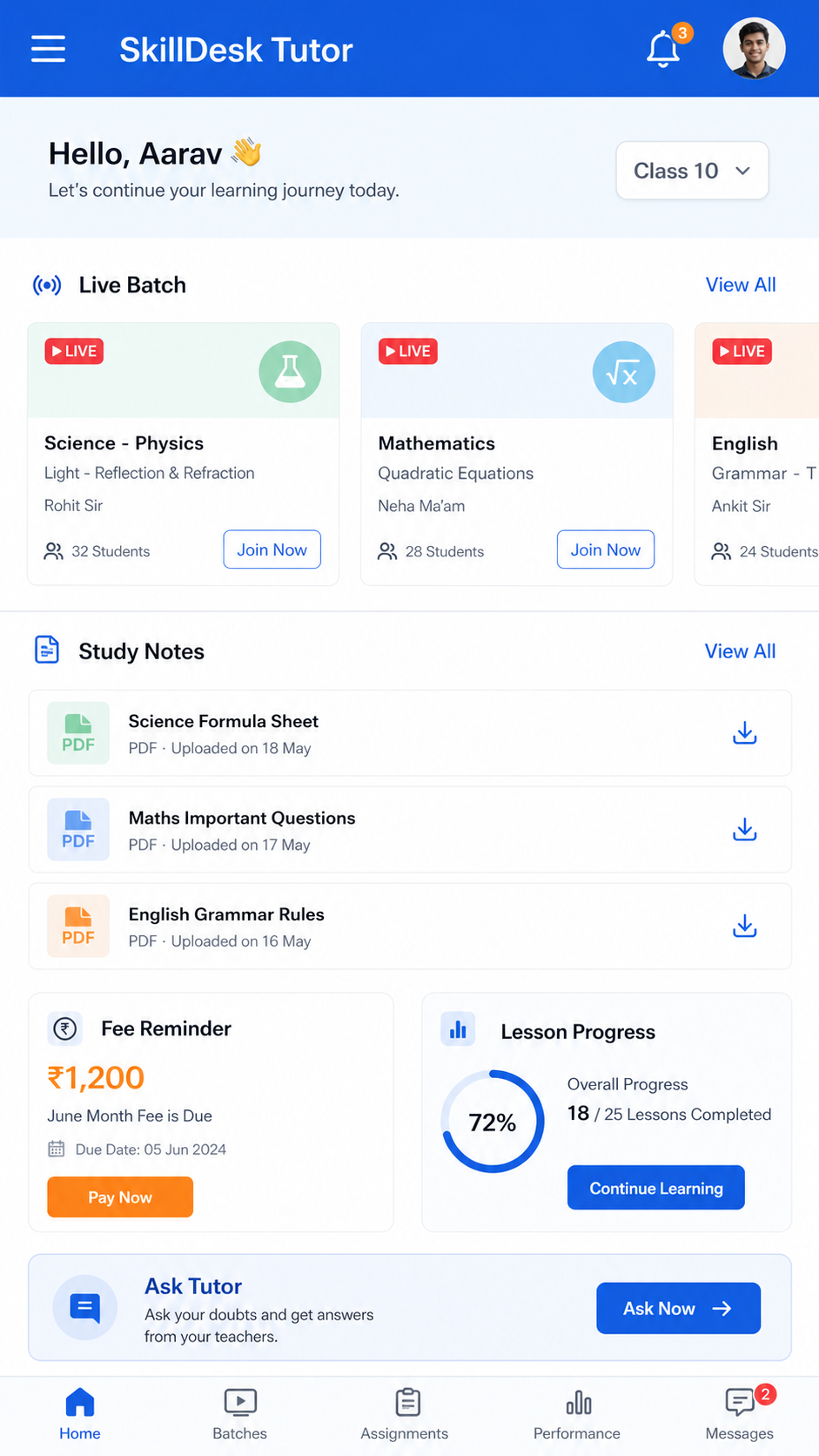 SkillDesk Tutor app screen