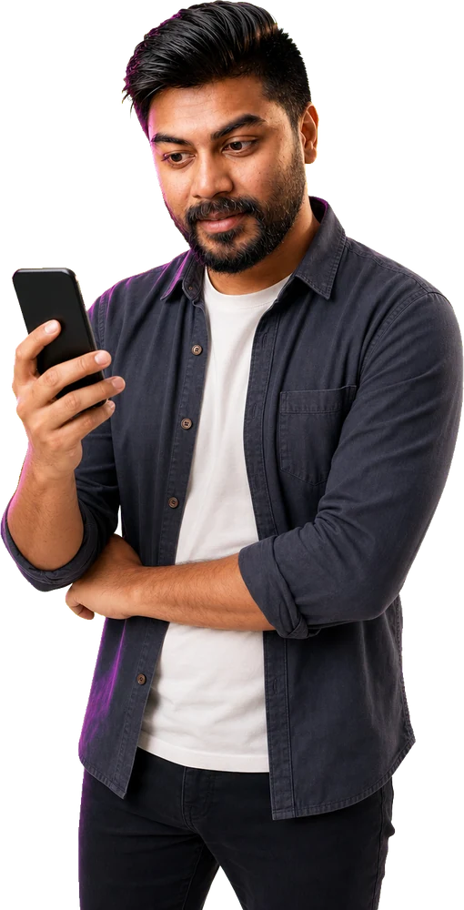 Hrishikesh Roy checking the app on a phone
